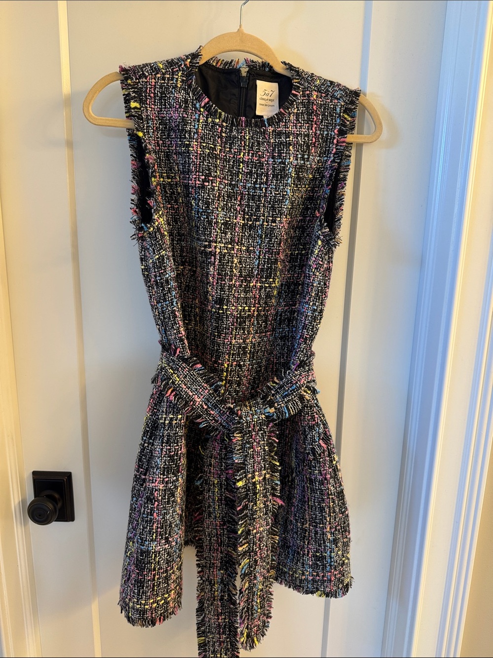 Cinq a Sept Sleeveless Tweed Dress with Belt - Multi Color